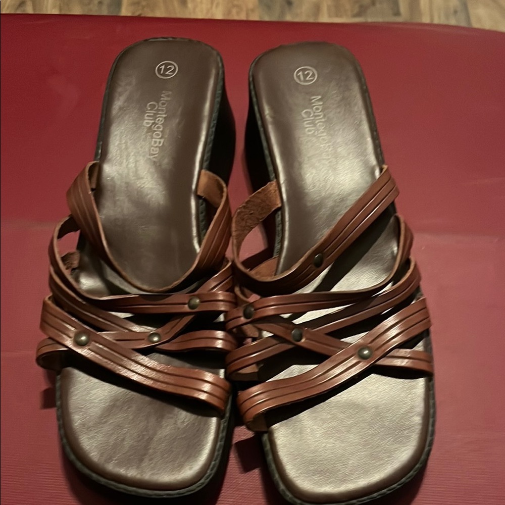 Montego Bay LeatherBrown Sandals with Criss-Cross Straps size 12W